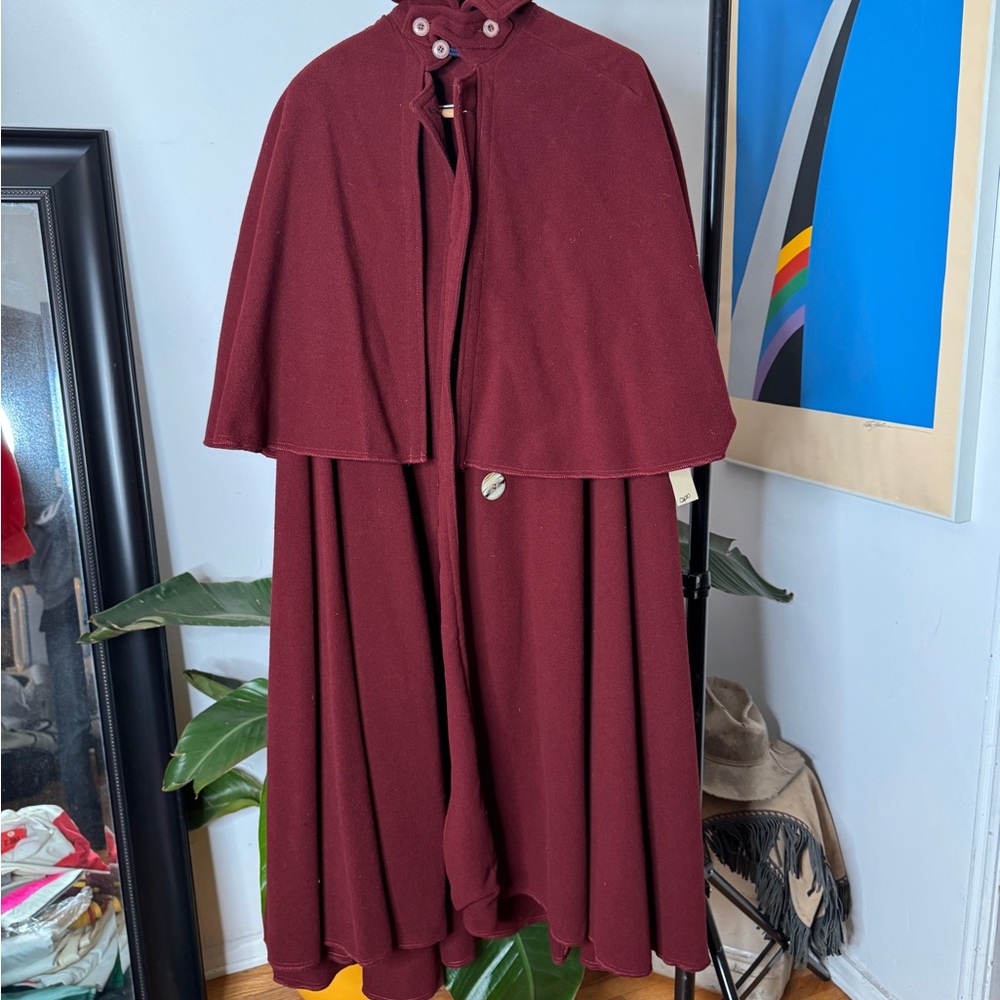 Vintage Victorian Ox Blood Maroon Wool Cloak - Picture 10 of 12